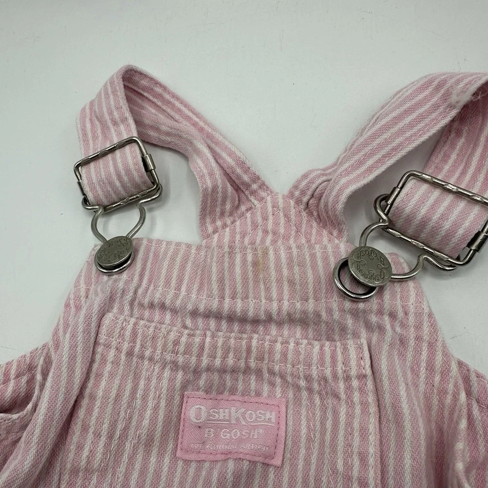 Vintage OshKosh 18M Pink White Striped Vestbar Jumper Dress Overall Toddler Girl
